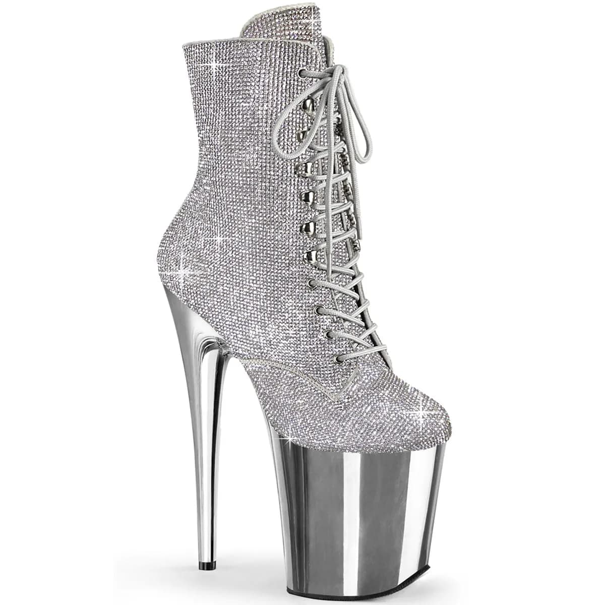 Pleaser FLAMINGO-1020CHRS Damen Stiefelette Silber EU 37