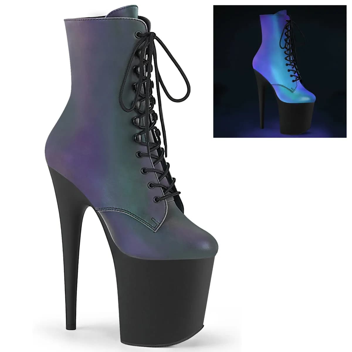 Pleaser FLAMINGO-1020REFL Damen Stiefelette Grün Mehrfarbig