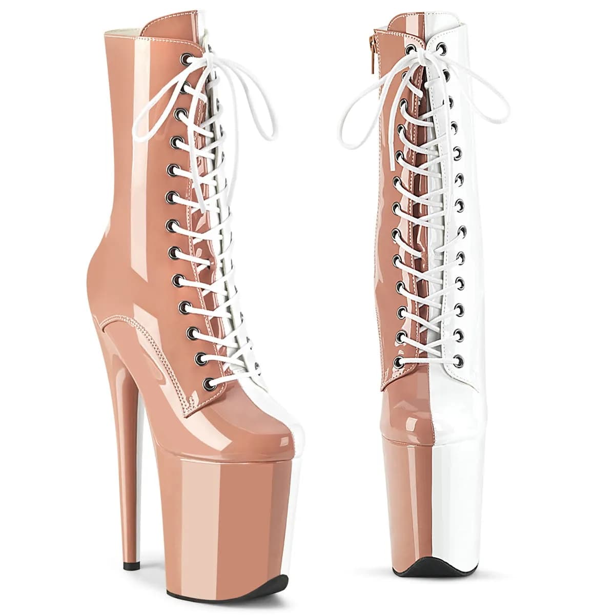 Pleaser FLAMINGO-1040TT Damen Stiefelette Beige Weiß EU 41