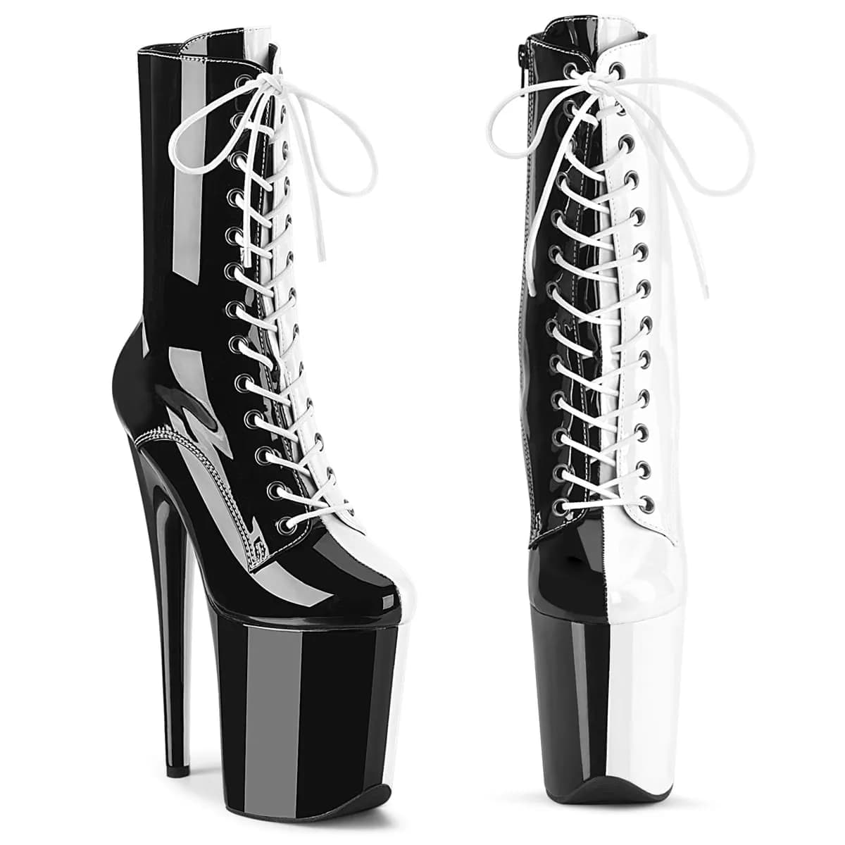 Pleaser FLAMINGO-1040TT Damen Stiefelette Schwarz Weiß EU 40