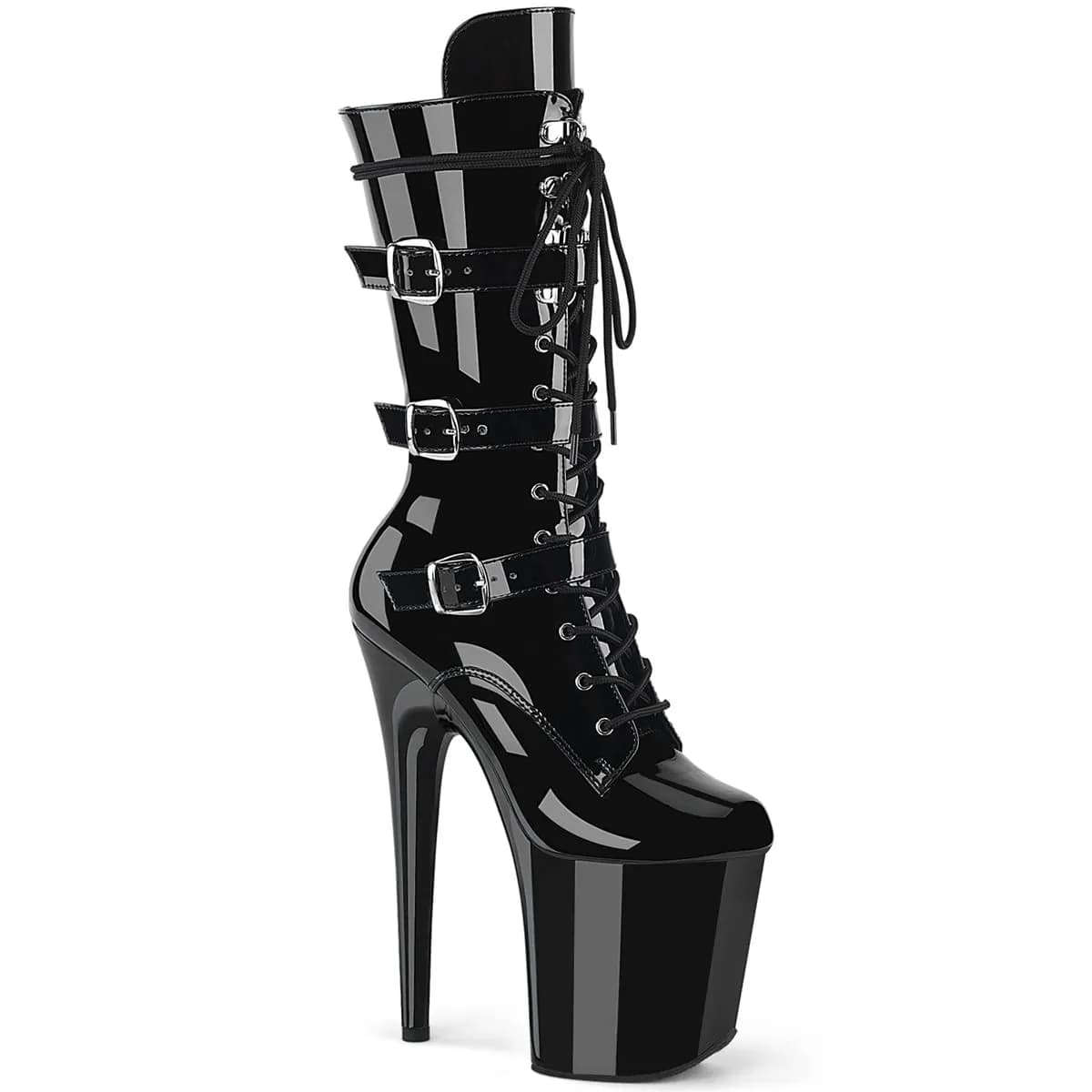 Pleaser FLAMINGO-1053 Damen Stiefel Schwarz Glanz EU 37