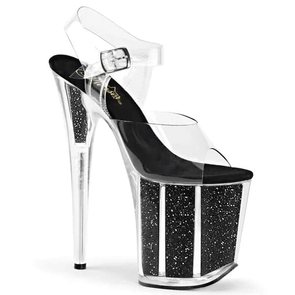 Pleaser FLAMINGO-808G Damen Sandale Transparent Schwarz EU 36