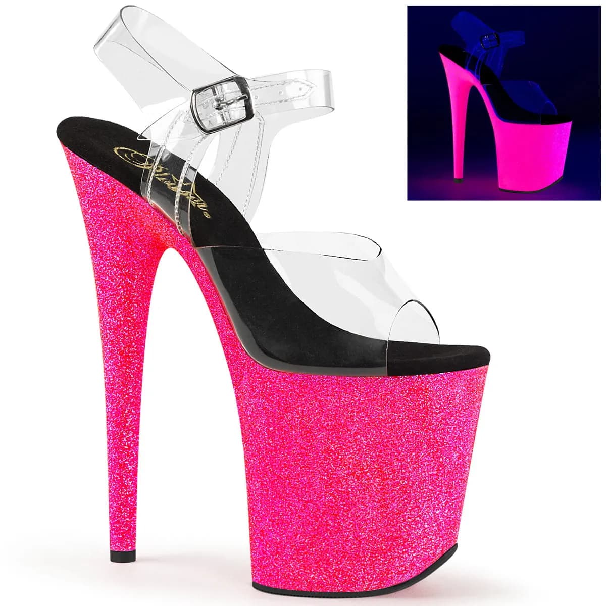 Pleaser FLAMINGO-808UVG Damen Sandale Transparent Multi Glitter EU 36