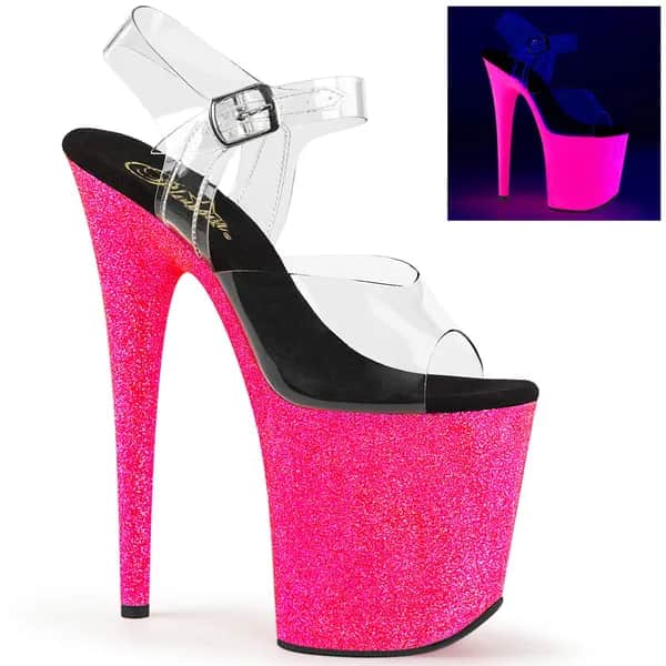 Pleaser FLAMINGO-808UVG Damen Sandale Transparent Multi Glitter EU 36