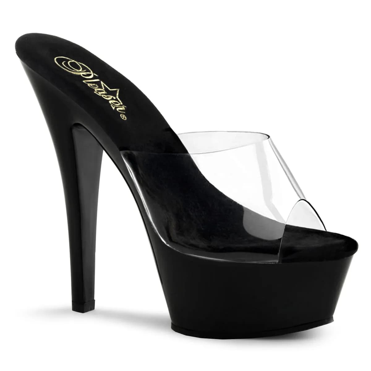 Pleaser KISS-201 Damen Sandale Transparent Schwarz EU 42