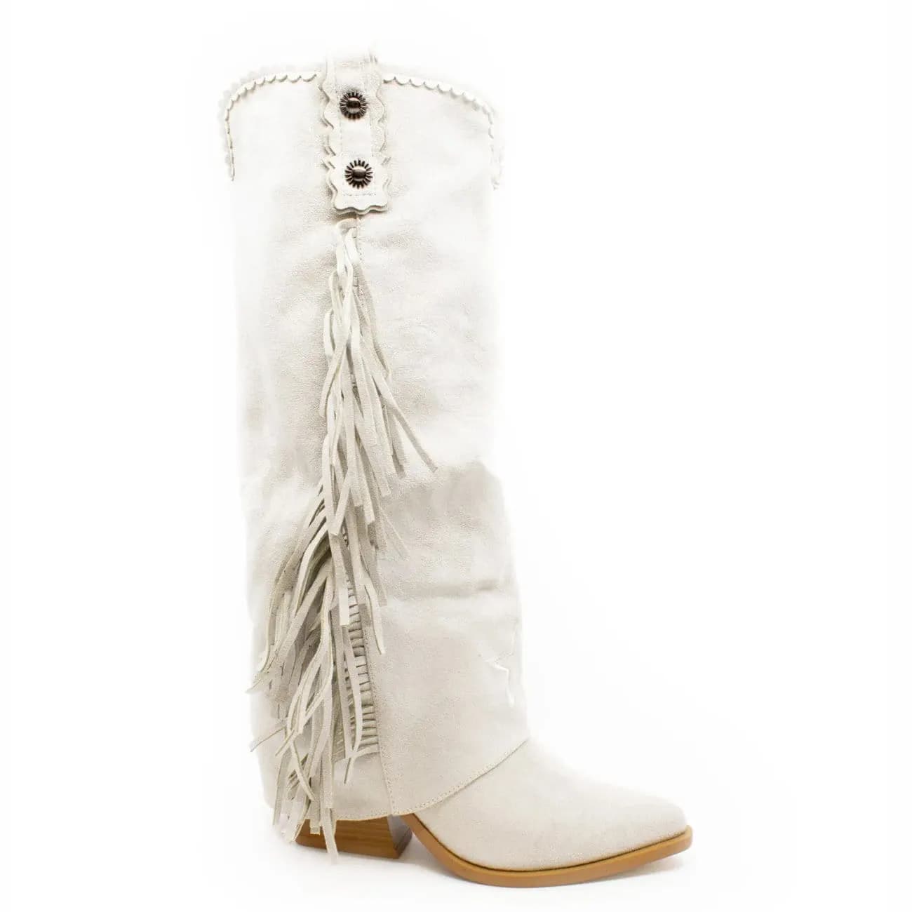 PEACHYBOOTS Cowboy Boho Stiefel Hellgrau Fransen Sterne Damen Schuhe