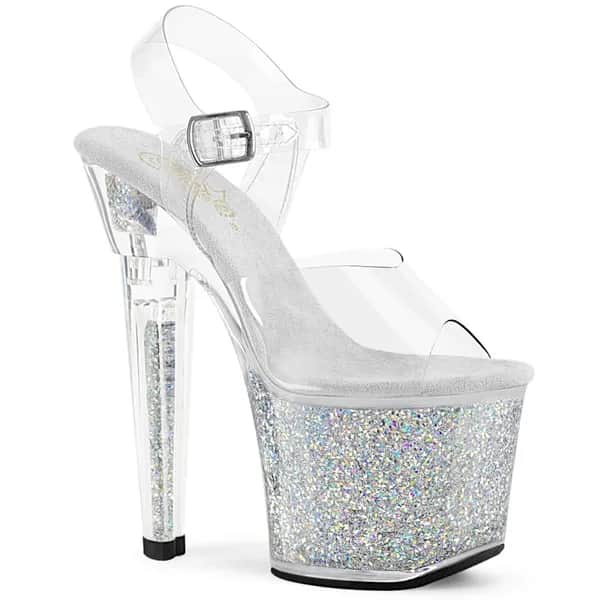 Pleaser LOVESICK-708SG Damen Sandale Transparent Silber EU 38