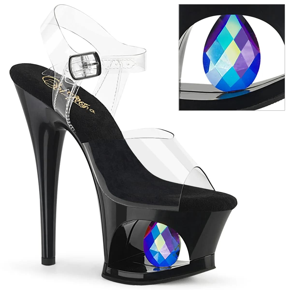 Pleaser MOON-708DIA Damen Sandale Transparent Schwarz EU 37