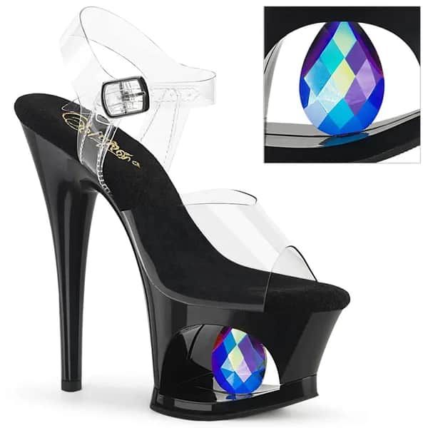 Pleaser MOON-708DIA Damen Sandale Transparent Schwarz EU 37
