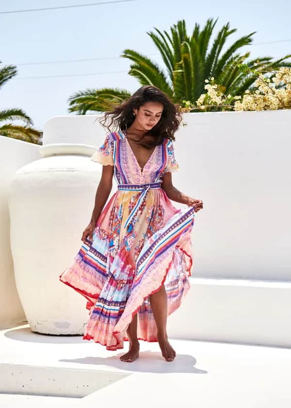 JAASE Maxikleid Lunar Taurus Rosa – Elegantes Boho-Design für jeden Anlass - M