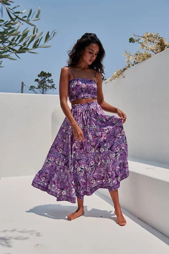 JAASE Rhodium Print Vela Rock Violett – Stylischer Rock für jeden Anlass - XS
