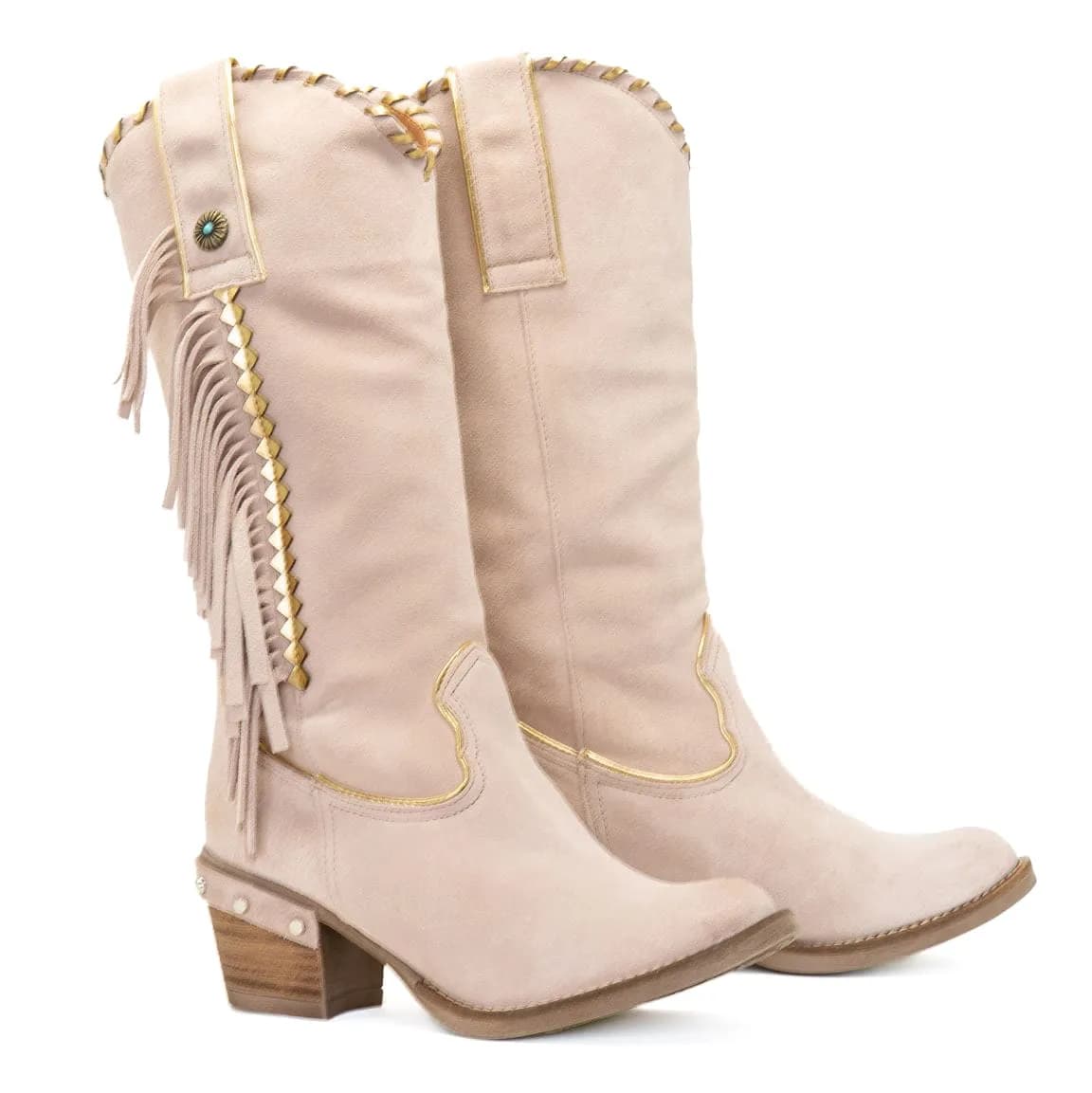 NEMONIC Boho Fransenstiefel Ante Petalo 2109 Hellrosa Gold aus Wildleder - 37
