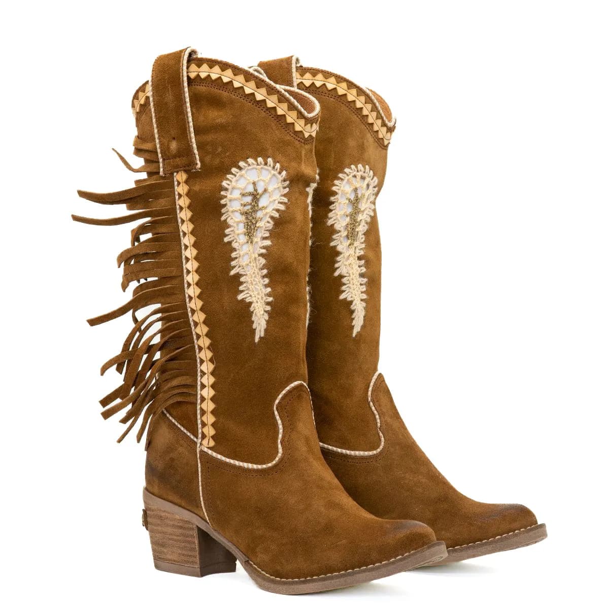 NEMONIC Boho Stiefel Ante Tabaco 2159 Braun Gold mit Cutout und Fransen - 38