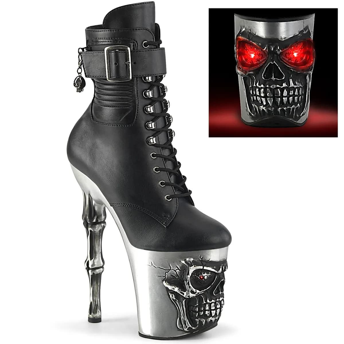 Pleaser RAPTURE-1020STR-LT Damen Stiefelette Schwarz Silber EU 36