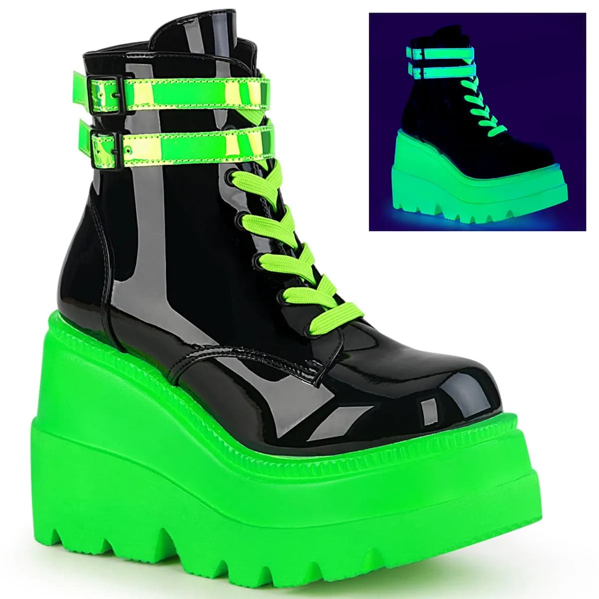 DemoniaCult SHAKER-52 Damen Stiefelette Schwarz Neon Grün EU 42
