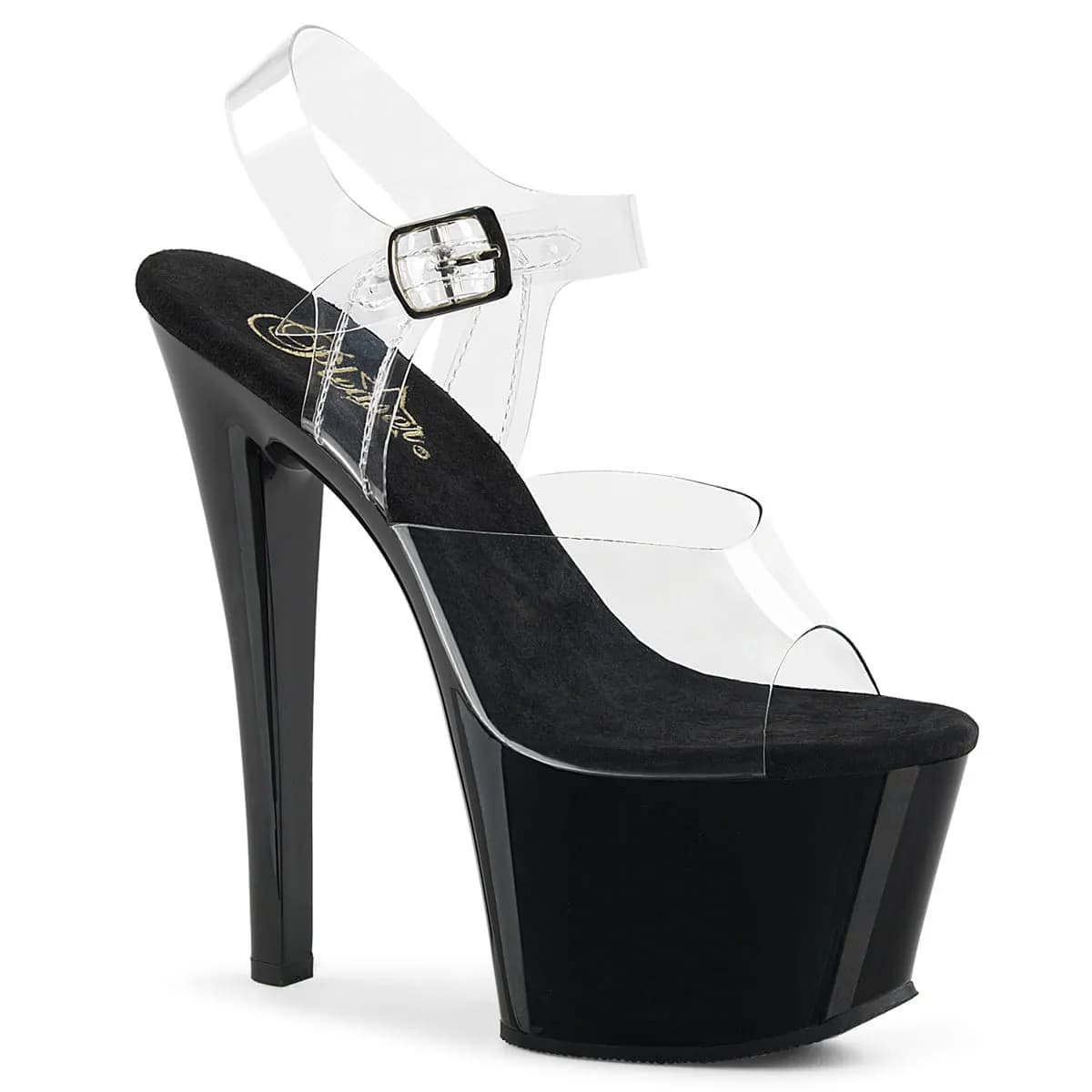 Pleaser SKY-308 Damen Sandale Transparent Schwarz Glanz EU 41