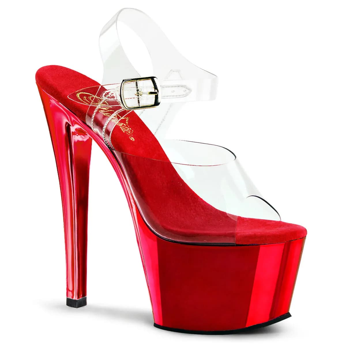 Pleaser SKY-308 Damen Sandale Transparent Rot EU 43