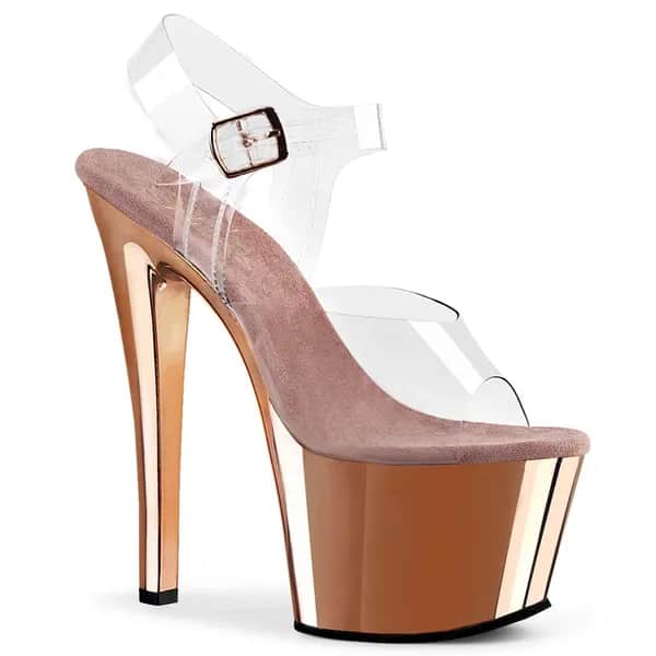 Pleaser SKY-308 Damen Sandale Transparent Roségold EU 40