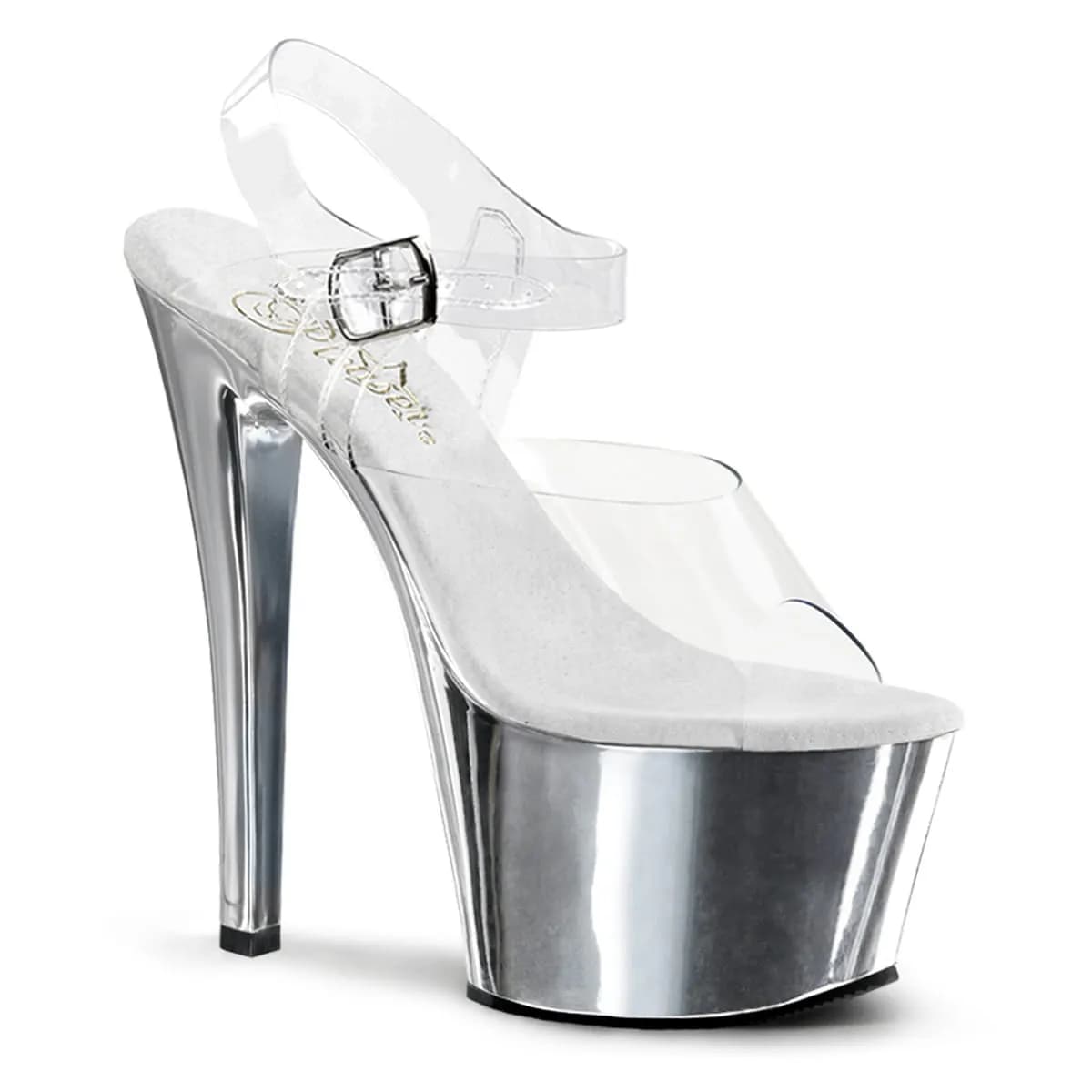 Pleaser SKY-308 Damen Sandale Transparent Silber EU 41