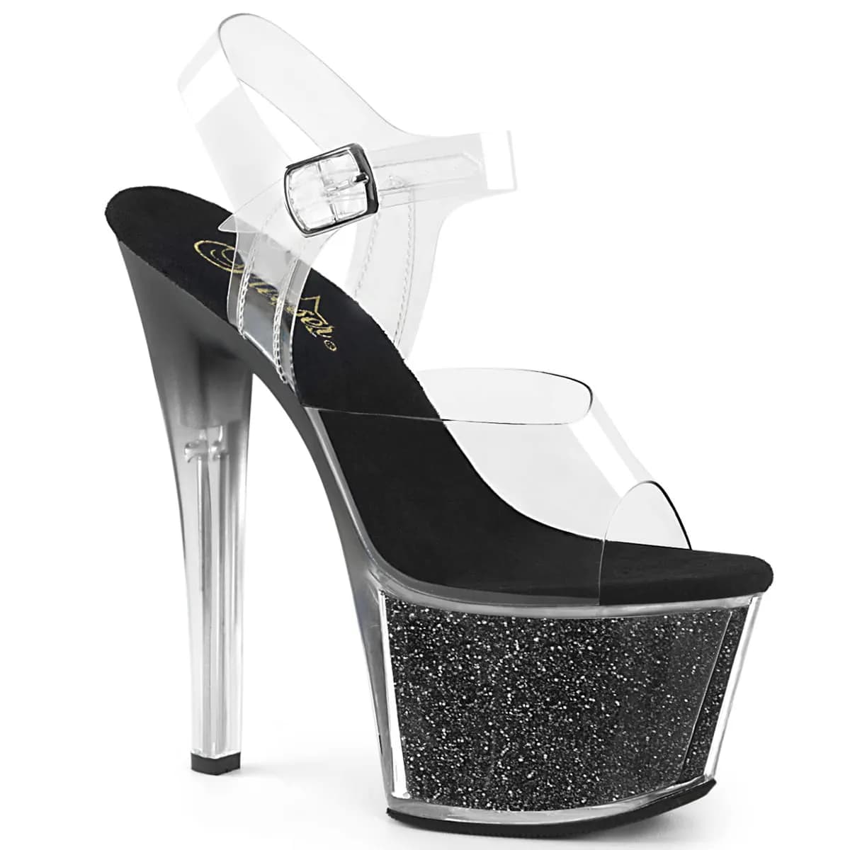 Pleaser SKY-308G-T Damen Sandale Transparent Schwarz EU 35