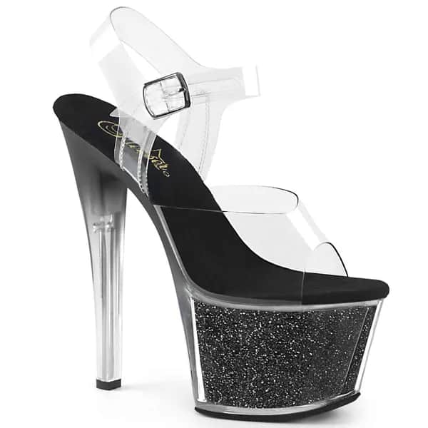 Pleaser SKY-308G-T Damen Sandale Transparent Schwarz EU 35