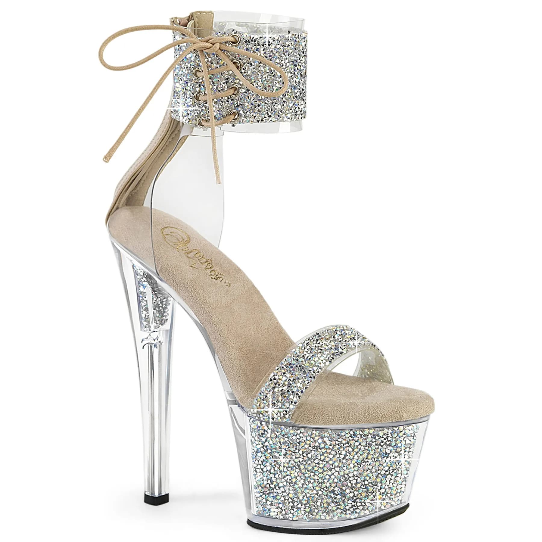Pleaser SKY-327RSI Damen Sandale Silber Beige EU 37