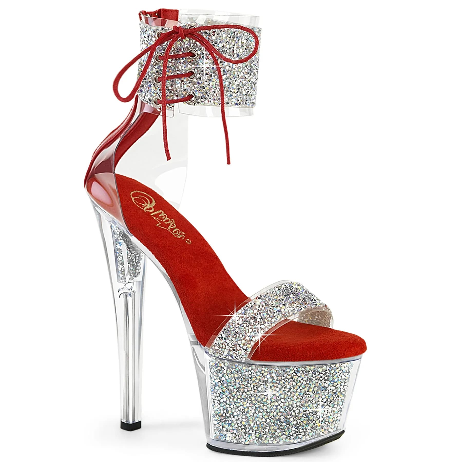 Pleaser SKY-327RSI Damen Sandale Silber Rot EU 35