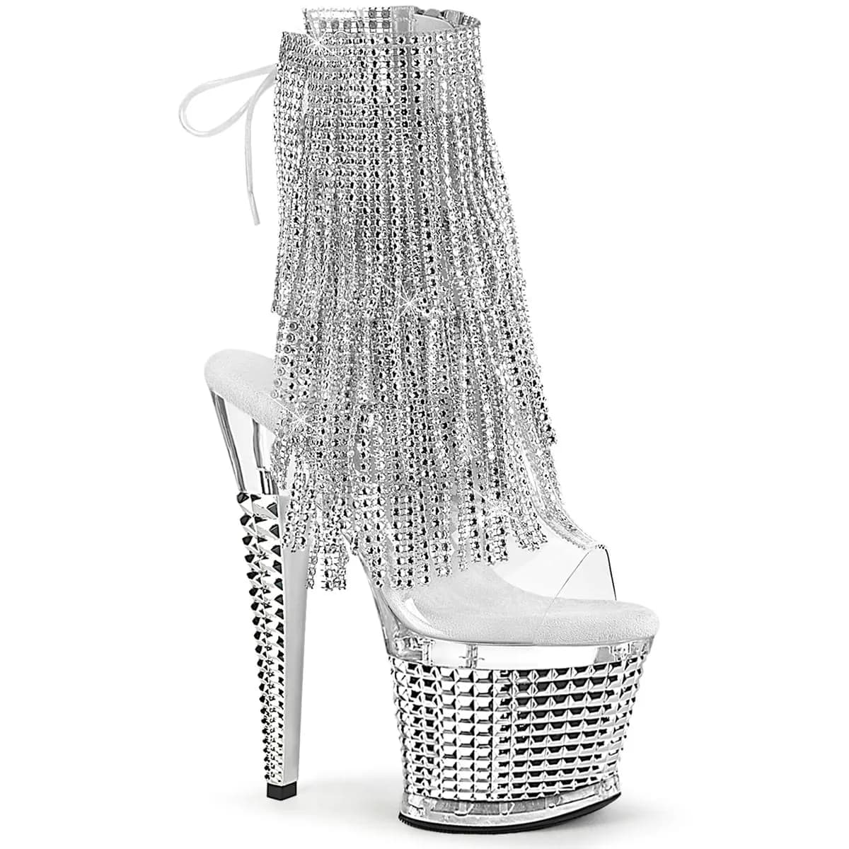 Pleaser SPECTATOR-1017RSF Damen Stiefel Transparent Silber Chrom EU 38