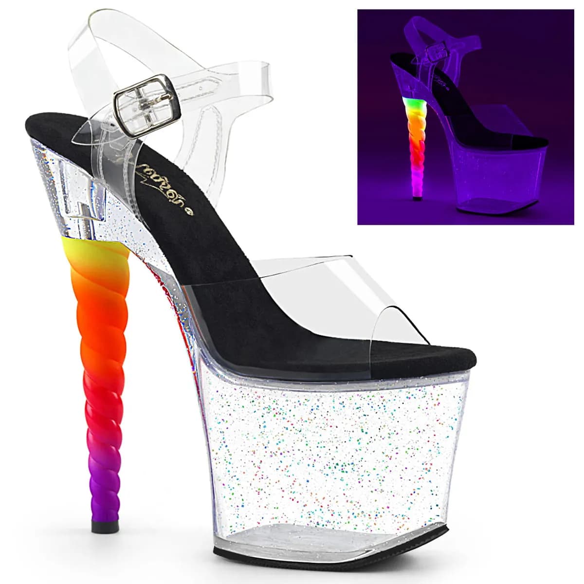 Pleaser UNICORN-708MG Damen Sandale Transparent Schwarz